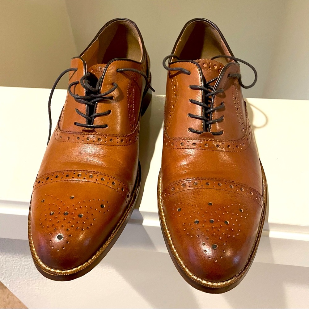 Mens Leather Oxford Brogue Loafers, Size 11.5